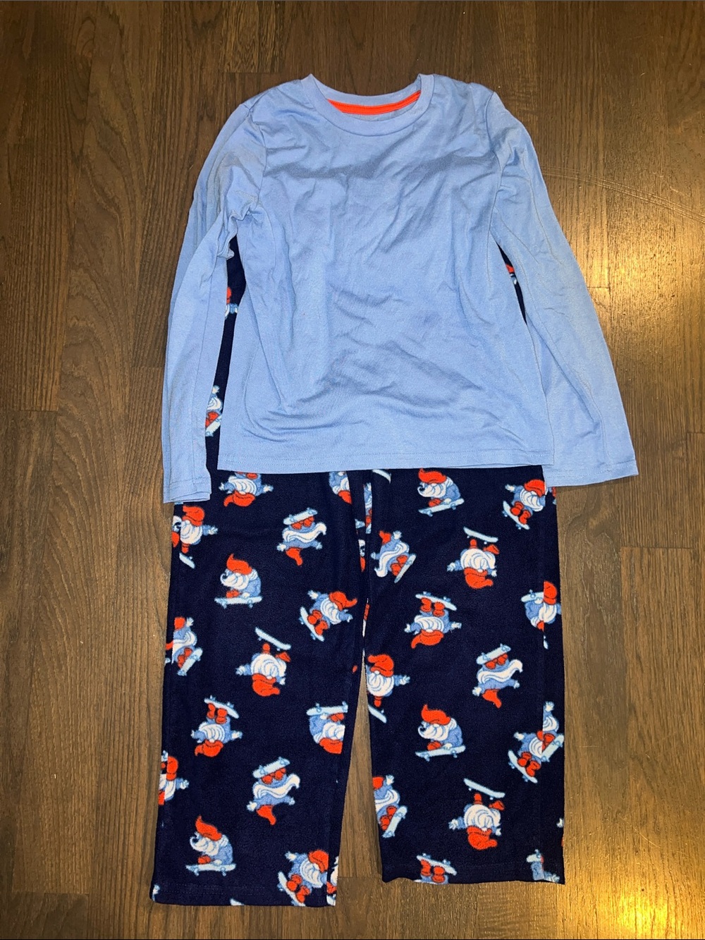 Cuddl Duds Light Blue Top with Navy Character Print Pajama Pants Size 10/12